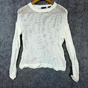 Tahari Sweater Womens Small White Open Knit Coverup Crochet Beachy